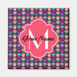 Shock rosa Muffins Personlig Namn,Monogram Magnet