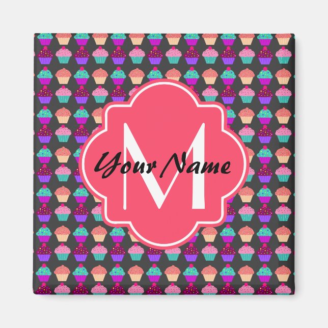 Shock rosa Muffins Personlig Namn,Monogram Magnet (Framsidan)