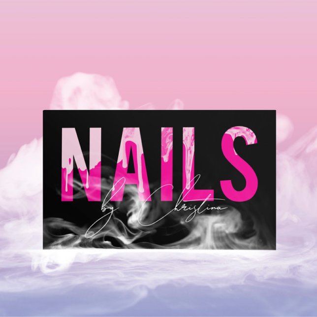 Shock rosa Nagel Drift Nail Art Manicuc QR-kod Visitkort (Hot Pink Nails Drip Nail Art Manicure QR Code Business Card)