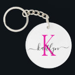 Shock rosa Namn Initial Monogram<br><div class="desc">Den här moderna nyckelkedjan med det första namn i ett trendig med skript i svart och det första i ett modernt teckensnitt i shock rosa är perfekt för nycklar.</div>
