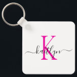 Shock rosa Namn Initial Monogram Nyckelring<br><div class="desc">Den här moderna nyckelkedjan med det första namn i ett trendig med skript i svart och det första i ett modernt teckensnitt i shock rosa är perfekt för nycklar.</div>