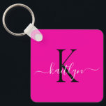 Shock rosa Namn Initial Monogram Nyckelring<br><div class="desc">Den moderna nyckelkedjan shock rosa med det första namn i ett trendig-skript i vitt och det första i ett modernt teckensnitt i svart är perfekt för nycklar.</div>