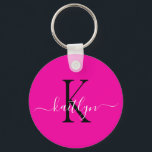 Shock rosa Namn Initial Monogram Nyckelring<br><div class="desc">Den moderna nyckelkedjan shock rosa med det första namn i ett trendig-skript i vitt och det första i ett modernt teckensnitt i svart är perfekt för nycklar.</div>