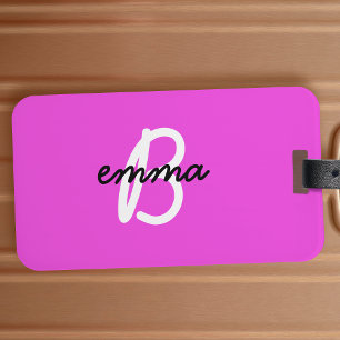 Shock rosa Namn Modern initial monogram Neon Bagagebricka