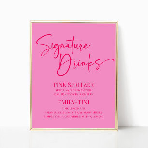 Shock rosa Namnteckning Drinks Party-tecken Poster