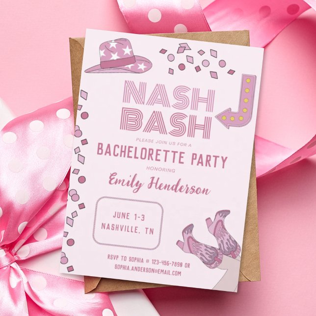 Shock rosa Nash Bash Nashville Bachelorette Party Inbjudningar (Skapare uppladdad)
