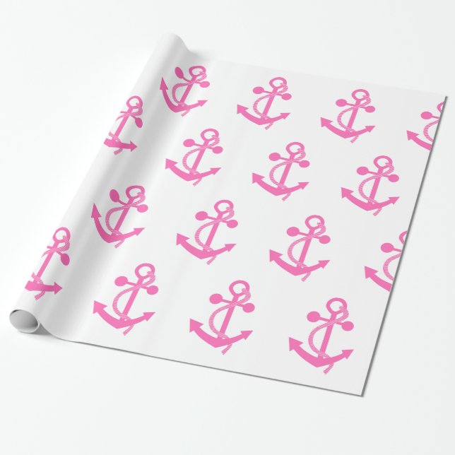 Shock rosa Nautical Anchor Presentpapper (Utrullad)