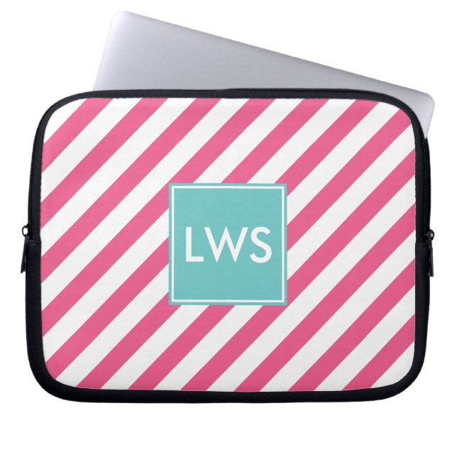 Shock rosa Nautical Rand Monogram Laptop Sleeve (Framsidan)