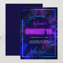 Shock rosa Neon Glow Sweet 16 Födelsedagsfester Inbjudningar