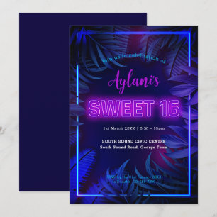 Shock rosa Neon Glow Sweet 16 Födelsedagsfester Inbjudningar