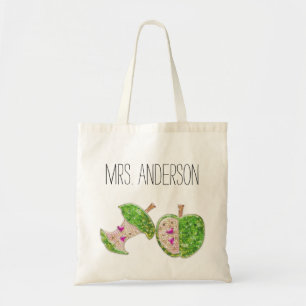 Shock rosa Neon Grönt Teacher Apple Classroom Tote Tygkasse