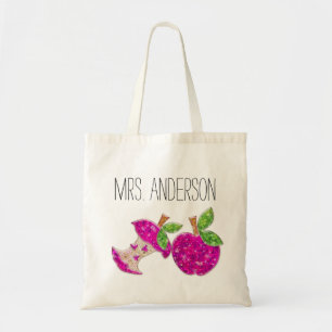Shock rosa Neon Grönt Teacher Apple Classroom Tote Tygkasse