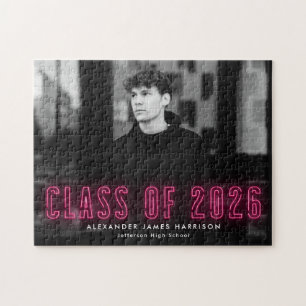 Shock rosa Neon-klass för 2025 Studenten-foto Pussel