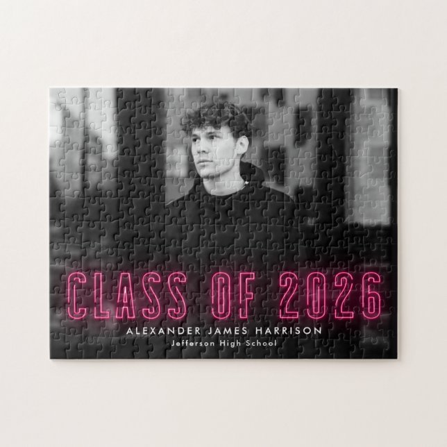 Shock rosa Neon-klass för 2025 Studenten-foto Pussel (Horisontell)
