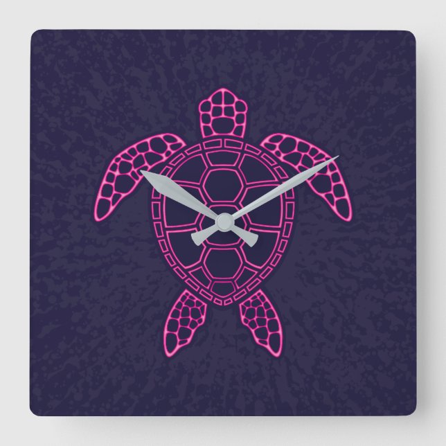 Shock rosa Neon Lava Sea Turtle Design Fyrkantig Klocka (Framsida)