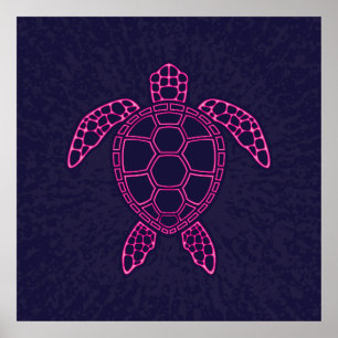 Shock rosa Neon Lava Sea Turtle Design Poster
