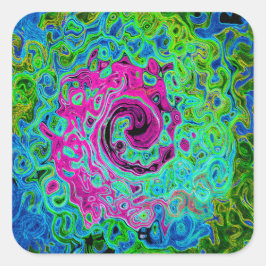 Shock rosa och blå Groovy Abstrakt Retro Swirl Fyrkantigt Klistermärke