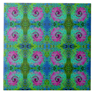 Shock rosa och blå Groovy Abstrakt Retro Swirl Kakelplatta