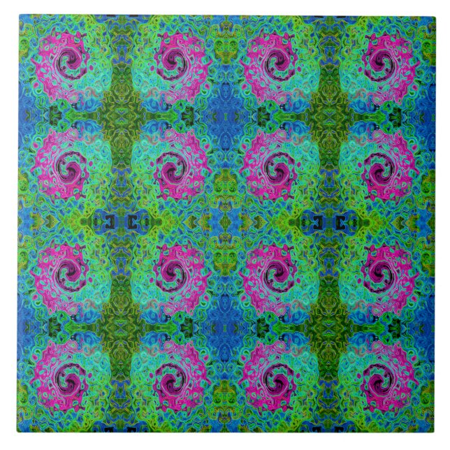 Shock rosa och blå Groovy Abstrakt Retro Swirl Kakelplatta (Framsidan)