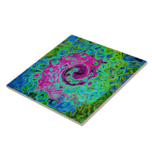 Shock rosa och blå Groovy Abstrakt Retro Swirl Kakelplatta