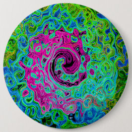 Shock rosa och blå Groovy Abstrakt Retro Swirl Knapp