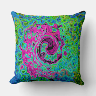 Shock rosa och blå Groovy Abstrakt Retro Swirl Kudde