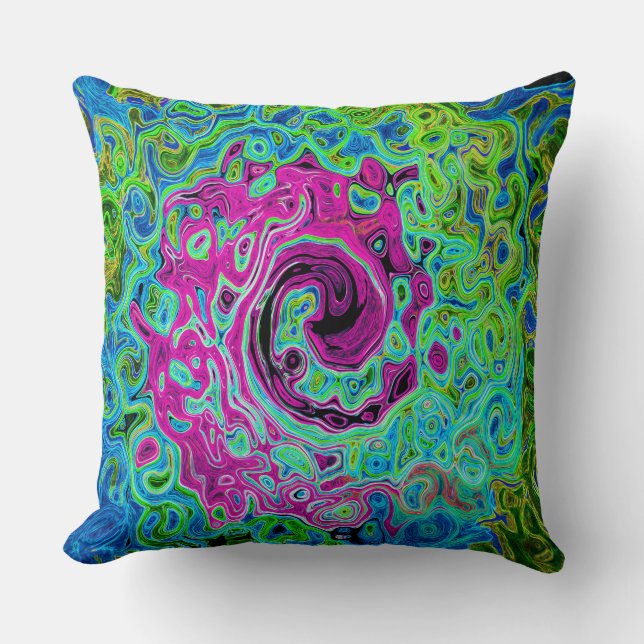 Shock rosa och blå Groovy Abstrakt Retro Swirl Kudde (Framsida)
