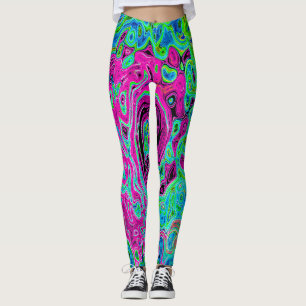 Shock rosa och blå Groovy Abstrakt Retro Swirl Leggings