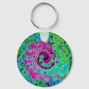Shock rosa och blå Groovy Abstrakt Retro Swirl Nyckelring
