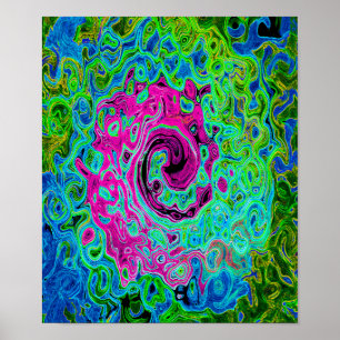 Shock rosa och blå Groovy Abstrakt Retro Swirl Poster