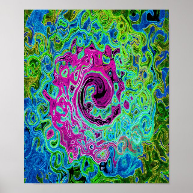 Shock rosa och blå Groovy Abstrakt Retro Swirl Poster (Framsidan)