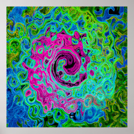 Shock rosa och blå Groovy Abstrakt Retro Swirl Poster