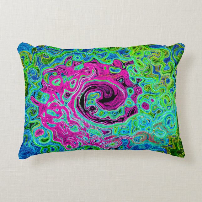Shock rosa och blå Groovy Abstrakt Retro Swirl Prydnadskudde (Framsidan)