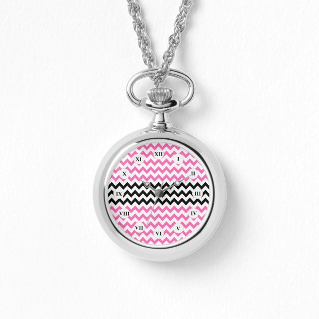 Shock rosa och Black Chevron av Shirley Taylor Armbandsur (Framsida)