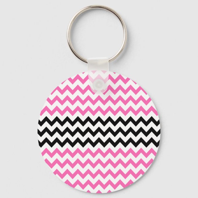 Shock rosa och Black Chevron av Shirley Taylor Nyckelring (Framsida)