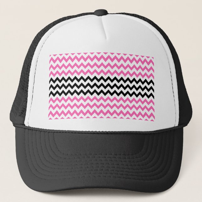 Shock rosa och Black Chevron av Shirley Taylor Truckerkeps (Framsida)