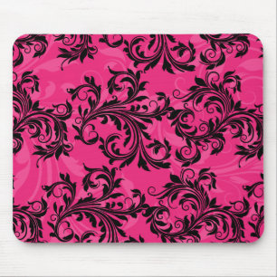 Shock rosa- och Black Leafy Scrollss Mousepad Musmatta