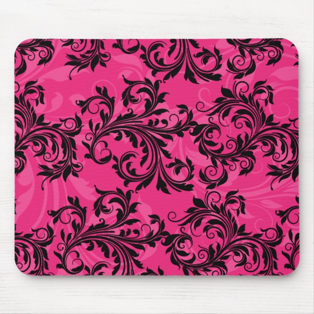 Shock rosa- och Black Leafy Scrollss Mousepad Musmatta (Framsidan)