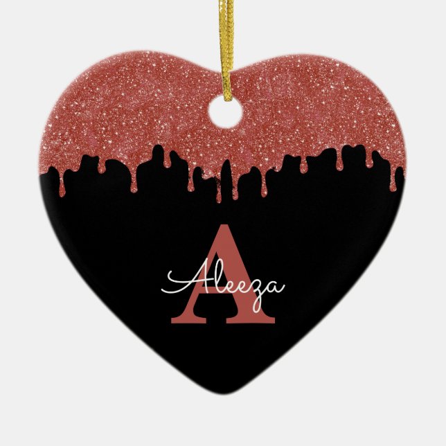 Shock rosa- och Black Monogram Glitter-drivrutiner Julgransprydnad Keramik (Framsidan)