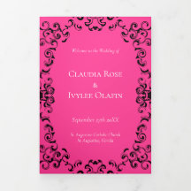 Shock rosa och Black Swirl Gothic Bröllop