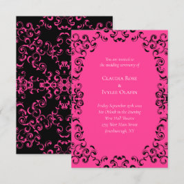 Shock rosa och Black Swirl Gothic Bröllop Inbjudningar