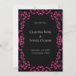 Shock rosa och Black Swirl Gothic Bröllop Inbjudningar