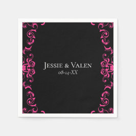 Shock rosa och Black Swirl Gothic Bröllop Pappersservett