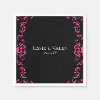 Shock rosa och Black Swirl Gothic Bröllop Pappersservett