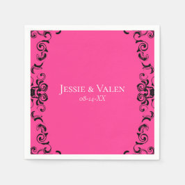 Shock rosa och Black Swirl Gothic Bröllop Pappersservett