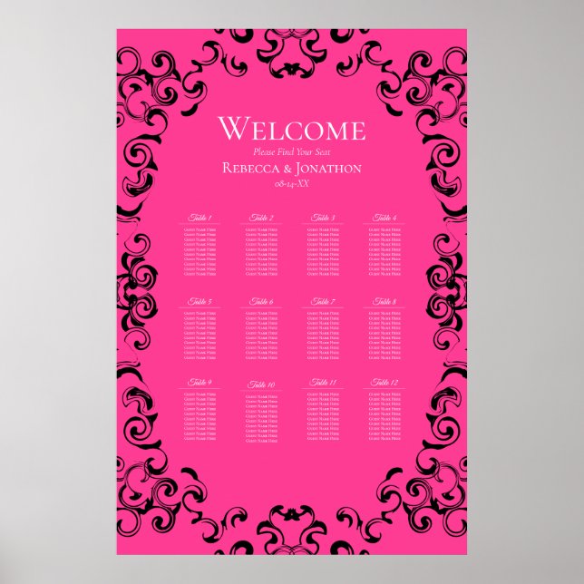 Shock rosa och Black Swirl Gothic Bröllop Poster (Framsidan)