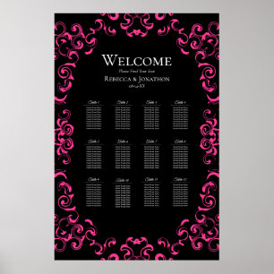 Shock rosa och Black Swirl Gothic Bröllop Poster