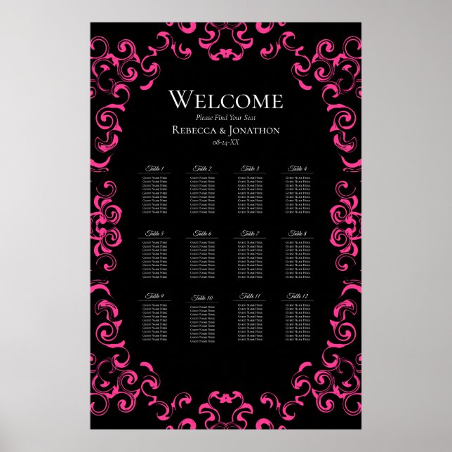 Shock rosa och Black Swirl Gothic Bröllop Poster (Framsidan)