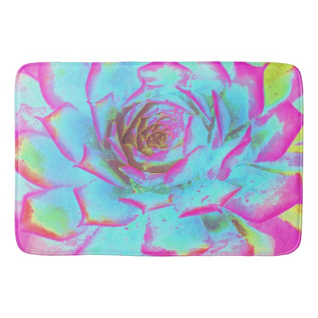 Shock rosa och Blue Succulent Sedum Rosette Badrumsmatta (Framsidan)