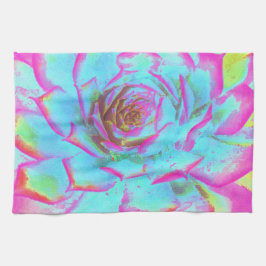 Shock rosa och Blue Succulent Sedum Rosette Kökshandduk